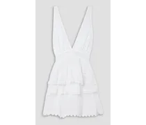 Akilah embroidered lace-trimmed fil coupé cotton-crepon mini dress - White