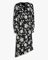 Monique Lhuillier Knotted floral-print satin midi dress - Black Black