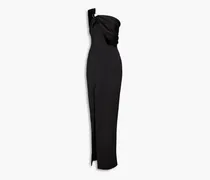 One-shoulder cutout satin-crepe gown - Black