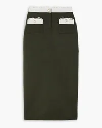 Alessandra Rich Broderie anglaise-trimmed embellished wool midi skirt - Green Green