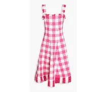 Checked cotton-blend tweed midi dress - Pink