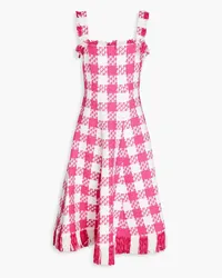 Oscar de la Renta Checked cotton-blend tweed midi dress - Pink Pink