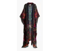 Embellished printed silk-chiffon hooded kimono - Red