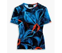 Printed stretch-mesh T-shirt - Blue