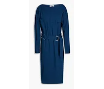 Belted stretch-cotton twill dress - Blue
