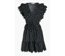 Pascala ruffled floral-print cotton mini dress - Black