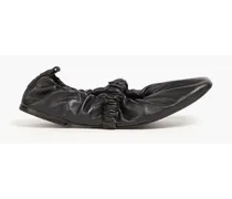 Ruched leather ballet flats - Black