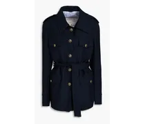 Sahariana belted linen-blend bouclé-tweed jacket - Blue
