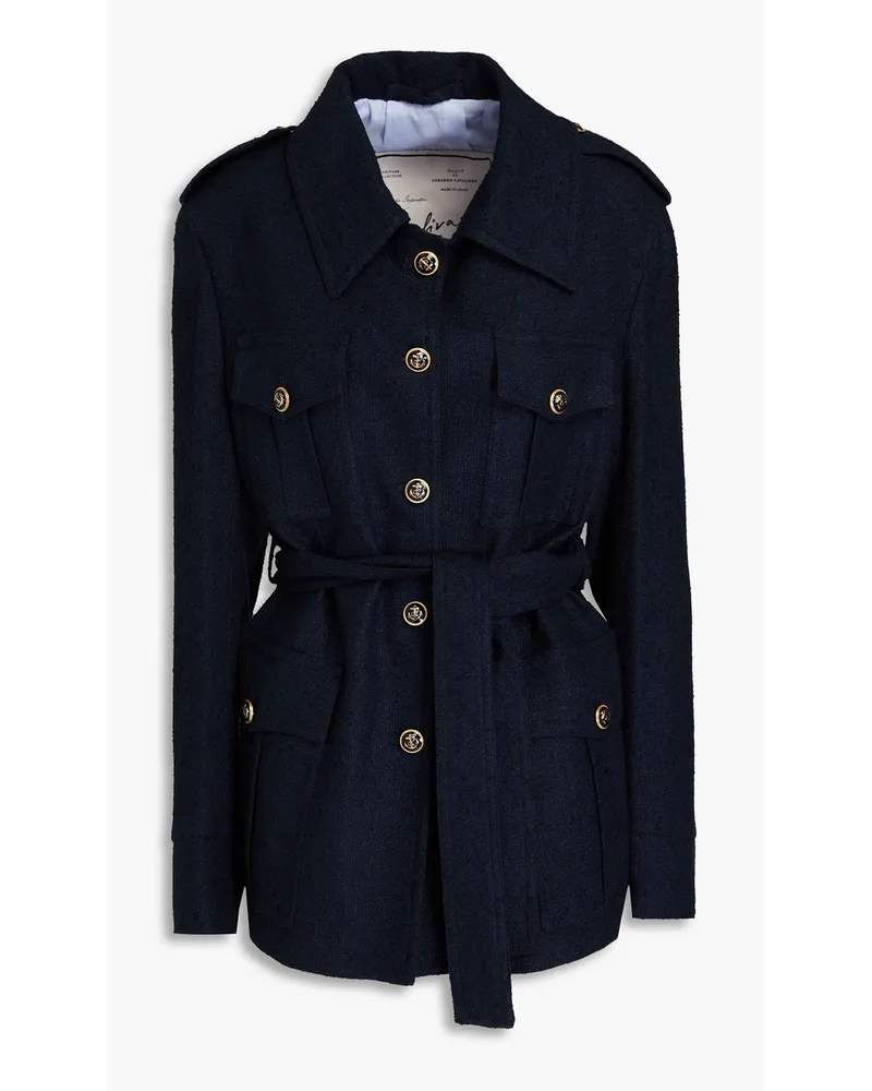 Giuliva Heritage Collection Sahariana belted linen-blend bouclé-tweed jacket - Blue Blue