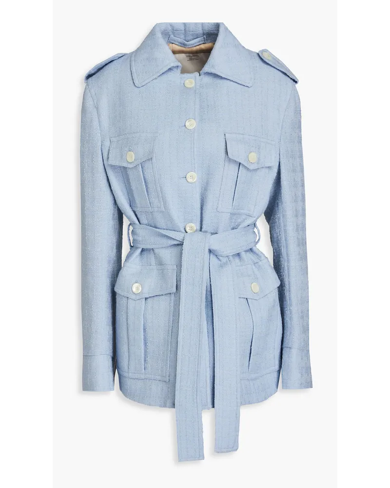 Giuliva Heritage Collection Sahariana belted linen-blend bouclé-tweed jacket - Blue Blue