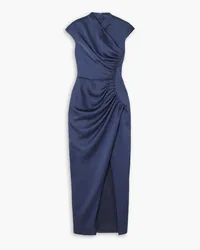 RASARIO Button-embellished draped satin midi dress - Blue Blue