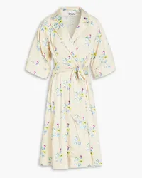 Ganni Floral-print crinkled-satin wrap dress - Neutral Neutral