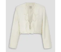 Aerin cropped guipure lace-trimmed twill blazer - White