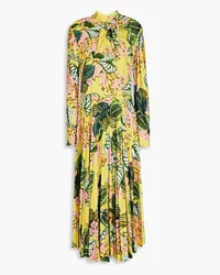 Oscar de la Renta Printed plissé-jersey midi dress - Yellow Yellow