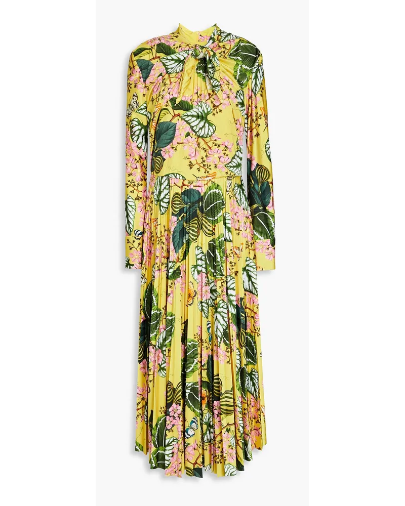 Oscar de la Renta Printed plissé-jersey midi dress - Yellow Yellow