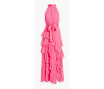 Alice Olivia - Emelia belted ruffled silk-chiffon maxi dress - Pink