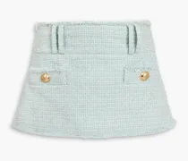 Button-embellished cotton-blend tweed mini skirt - Green