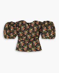 Borgo De Nor Alma off-the-shoulder floral-print twill top - Black Black