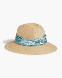 Eugenia Kim Courtney sequined tulle-trimmed faux straw fedora - Neutral Neutral