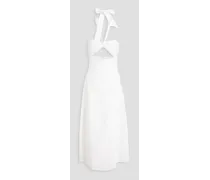 Paula cutout TENCEL™-blend halterneck midi wrap dress - White