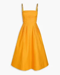 Rebecca Vallance Aurora embellished pleated cloqué midi dress - Yellow Yellow