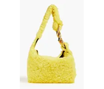 Chain-embellished faux fur shoulder bag - Yellow