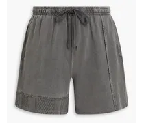 Faded cotton-jersey and textured-knit drawstring shorts - Gray