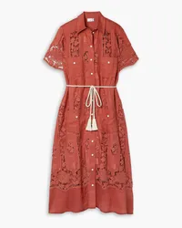 Miguelina Berly belted corded-lace and linen midi dress - Red Red