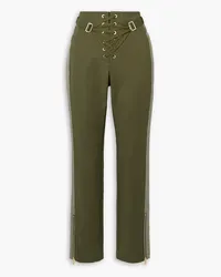 Dion Lee Lace-up two-tone cotton-blend slim-leg pants - Green Green