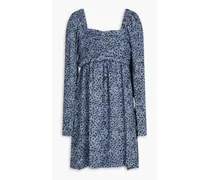 Ruched floral-print mousseline mini dress - Blue