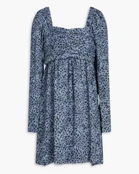 Ganni Ruched floral-print mousseline mini dress - Blue Blue