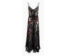 Crystal-embellished printed silk crepe de chine maxi dress - Black