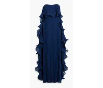 Strapless ruffled pleated chiffon gown - Blue