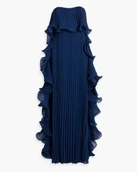 Badgley Mischka Strapless ruffled pleated chiffon gown - Blue Blue