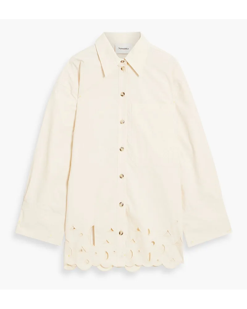 Sabia broderie anglaise-trimmed cotton shirt - Neutral