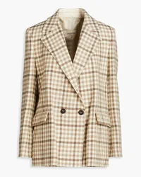 Gentryportofino Double-breasted checked wool-tweed blazer - Neutral Neutral