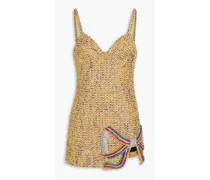 Embellished metallic wool-blend tweed mini dress - Yellow