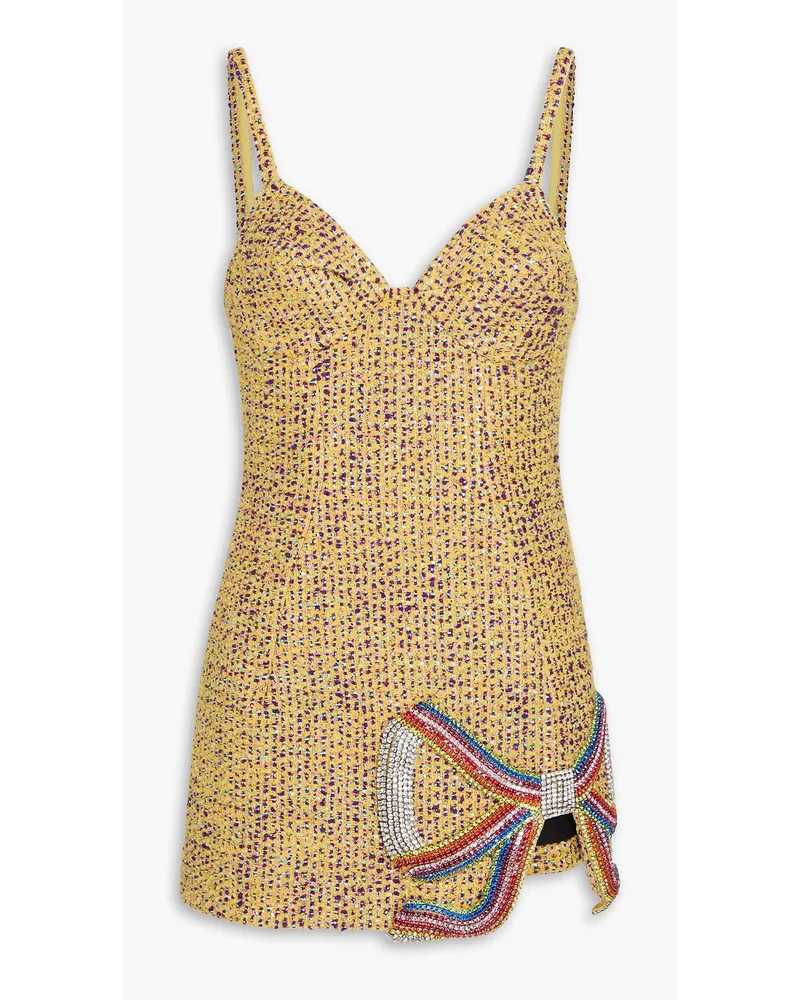 Area Embellished metallic wool-blend tweed mini dress - Yellow Yellow