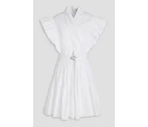 Finn belted ruffled cotton-poplin mini dress - White