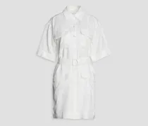Oriel belted linen mini shirt dress - White