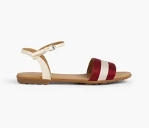 Striped canvas and patent-leather sandals - Burgundy