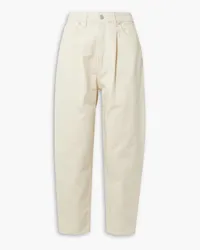 Officine Generale Dana cropped pleated high-rise tapered jeans - White White