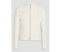 Slim-fit ribbed cotton-blend zip-up sweater - White