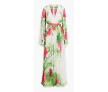 Gathered floral-print silk-crepe gown - Green