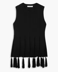 Wales Bonner Poet fringed pleated knitted tank - Black Black