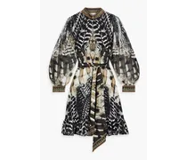 Crystal-embellished printed silk crepe de chine and chiffon mini dress - Black
