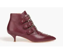 Studded leather ankle boots - Burgundy