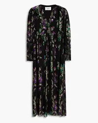 ba&sh Gathered metallic fil coupé chiffon midi dress - Black Black