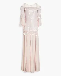 Temperley London Sylvan crepe de chine-paneled sequined tulle maxi dress - Pink Pink