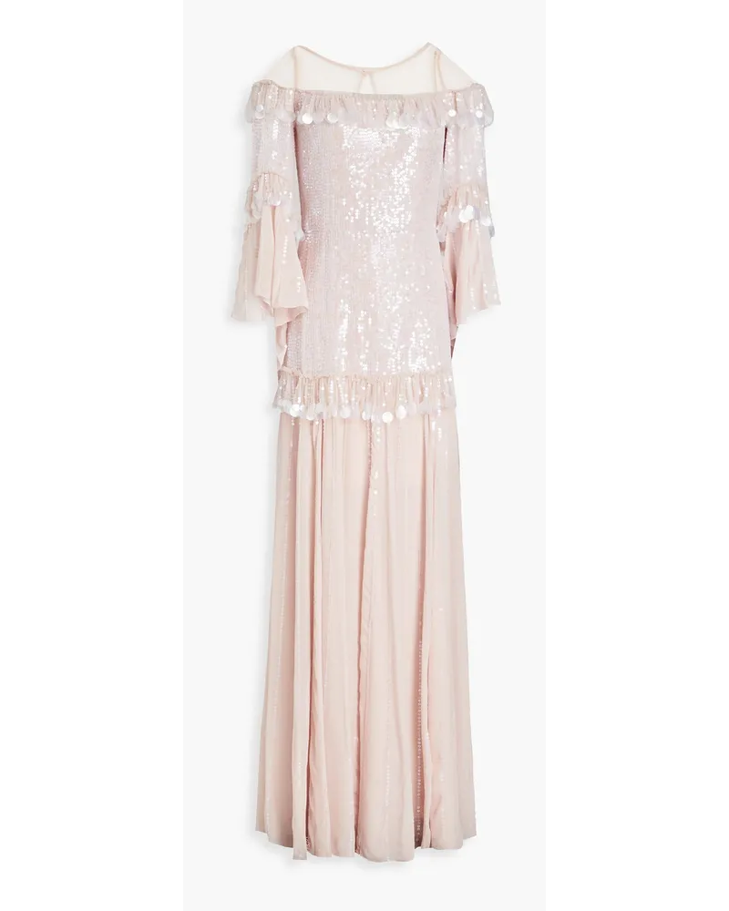 Sylvan crepe de chine-paneled sequined tulle maxi dress - Pink